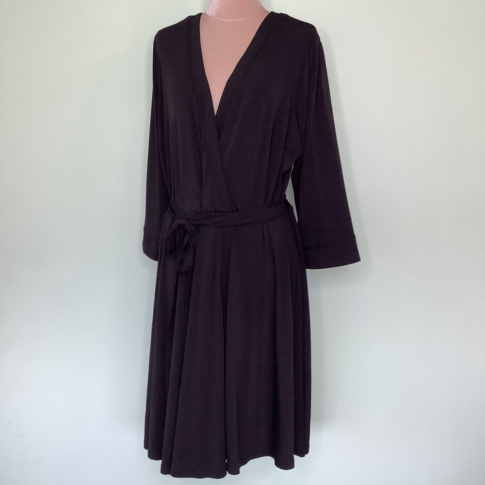 Torrid Black Slinky Faux Wrap Dress 3/4 Sleeve Surplus ITY Jersey NWT